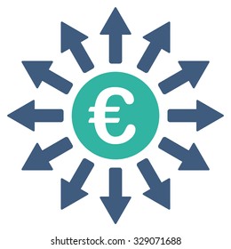 Euro Payments vector icon. Style is bicolor flat symbol, cobalt and cyan colors, rounded angles, white background.