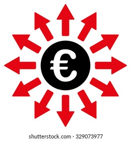 Euro Payments vector icon. Style is bicolor flat symbol, intensive red and black colors, rounded angles, white background.
