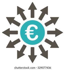 Euro Payments vector icon. Style is bicolor flat symbol, grey and cyan colors, rounded angles, white background.