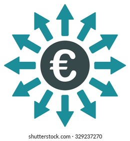 Euro Payments vector icon. Style is bicolor flat symbol, soft blue colors, rounded angles, white background.
