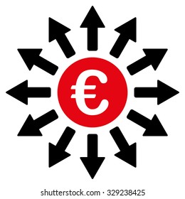 Euro Payments vector icon. Style is bicolor flat symbol, intensive red and black colors, rounded angles, white background.