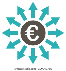 Euro Payments vector icon. Style is bicolor flat symbol, grey and cyan colors, rounded angles, white background.