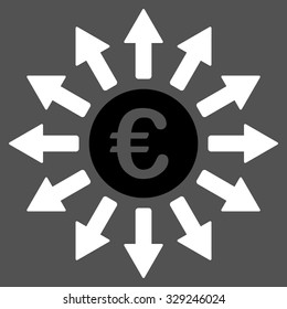 Euro Payments vector icon. Style is bicolor flat symbol, black and white colors, rounded angles, gray background.