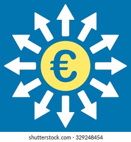 Euro Payments vector icon. Style is bicolor flat symbol, yellow and white colors, rounded angles, blue background.