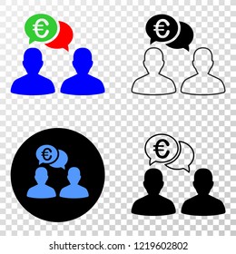 Euro people chat EPS vector pictogram with contour, black and colored versions. Illustration style is flat iconic symbol on chess transparent background.