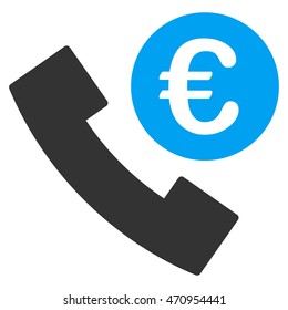 Euro Phone Order icon. Vector style is bicolor flat iconic symbol with rounded angles, blue and gray colors, white background.
