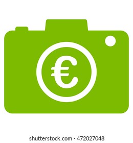 Euro Photo icon. Vector style is flat iconic symbol with rounded angles, eco green color, white background.