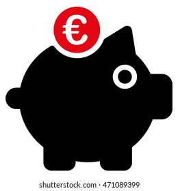 Euro Piggy Bank icon. Vector style is bicolor flat iconic symbol with rounded angles, intensive red and black colors, white background.