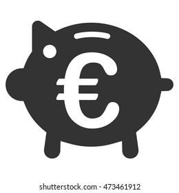 Euro Piggy Bank icon. Vector style is flat iconic symbol with rounded angles, gray color, white background.