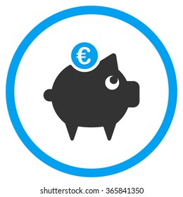 Euro Piggy Bank vector icon. Style is bicolor flat circled symbol, blue and gray colors, rounded angles, white background.