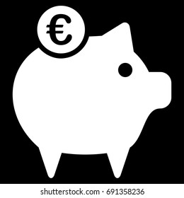Euro Piggy Bank vector icon. Flat white symbol. Pictogram is isolated on a black background. Designed for web and software interfaces.