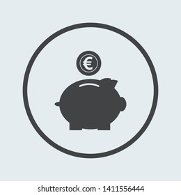 Euro piggy icon silver in circle .Vector illustration