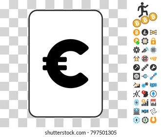 Euro playing card icon with additional bitcoin mining and blockchain images. Flat vector pictograms for crypto-currency websites.