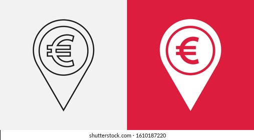 Euro Pointer icon. Euro with location icon. outline and filled vector icons set