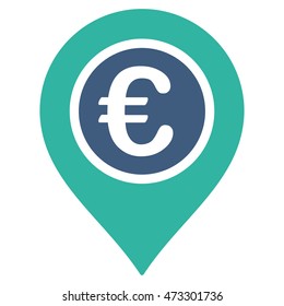 Euro Pointer icon. Vector style is bicolor flat iconic symbol with rounded angles, cobalt and cyan colors, white background.