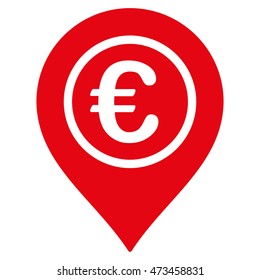 Euro Pointer icon. Vector style is flat iconic symbol with rounded angles, red color, white background.