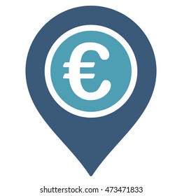 Euro Pointer icon. Vector style is bicolor flat iconic symbol with rounded angles, cyan and blue colors, white background.