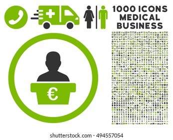 Euro Politician icon with 1000 medical commercial eco green and gray vector design elements. Clipart style is flat bicolor symbols, white background.