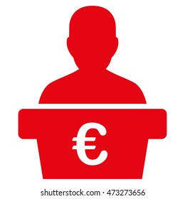 Euro Politician icon. Vector style is flat iconic symbol, red color, white background.