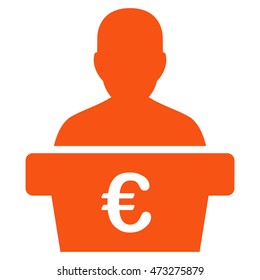 Euro Politician icon. Vector style is flat iconic symbol, orange color, white background.