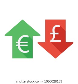 Euro and Pound currency. Up and down arrow