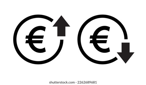 Euro price up down icon vector. Rise and fall currency sign symbol