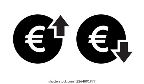 El precio del euro por debajo del vector de iconos. Concepto de moneda de subida y caída