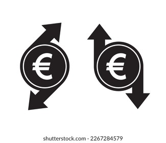 El precio del euro por debajo del vector de iconos. Concepto de aumento y caída de precios