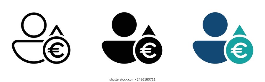 Euro price increase vector icons set. Cost increase vector concepts