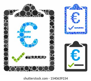 Euro price quote composition of circle elements in different sizes and color hues, based on euro price quote icon. Vector circle elements are combined into blue composition.