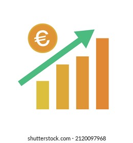 Euro price rise chart and bar graph icon. Editable vectors.