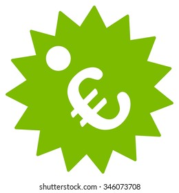 Euro Price Tag vector icon. Style is flat symbol, eco green color, rounded angles, white background.