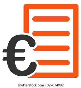 Euro Pricelist vector icon. Style is bicolor flat symbol, orange and gray colors, rounded angles, white background.