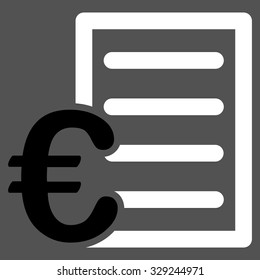 Euro Pricelist vector icon. Style is bicolor flat symbol, black and white colors, rounded angles, gray background.