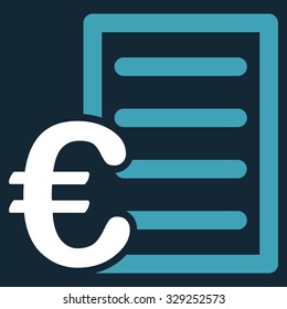 Euro Pricelist vector icon. Style is bicolor flat symbol, blue and white colors, rounded angles, dark blue background.