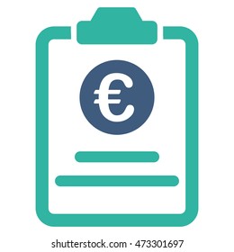 Euro Prices Pad icon. Vector style is bicolor flat iconic symbol with rounded angles, cobalt and cyan colors, white background.