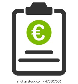 Euro Prices Pad icon. Vector style is bicolor flat iconic symbol with rounded angles, eco green and gray colors, white background.
