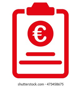 Euro Prices Pad icon. Vector style is flat iconic symbol with rounded angles, red color, white background.