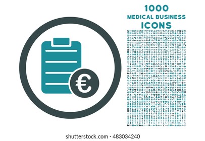 Euro Prices rounded vector bicolor icon with 1000 medical business icons. Set style is flat pictograms, soft blue colors, white background.