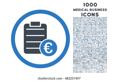 Euro Prices rounded vector bicolor icon with 1000 medical business icons. Set style is flat pictograms, smooth blue colors, white background.
