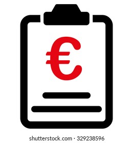 Euro Prices vector icon. Style is bicolor flat symbol, intensive red and black colors, rounded angles, white background.
