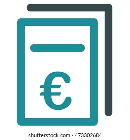 Euro Pricing Documents icon. Vector style is bicolor flat iconic symbol with rounded angles, soft blue colors, white background.