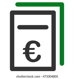 Euro Pricing Documents icon. Vector style is bicolor flat iconic symbol with rounded angles, green and gray colors, white background.