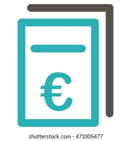 Euro Pricing Documents icon. Vector style is bicolor flat iconic symbol with rounded angles, grey and cyan colors, white background.