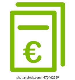 Euro Pricing Documents icon. Vector style is flat iconic symbol with rounded angles, eco green color, white background.