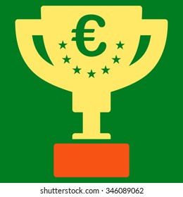 Euro Prize Cup vector icon. Style is bicolor flat symbol, orange and yellow colors, rounded angles, green background.