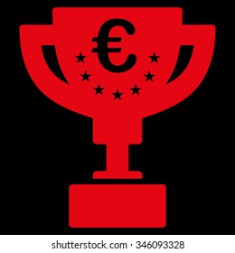 Euro Prize Cup vector icon. Style is flat symbol, red color, rounded angles, black background.