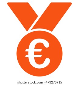 Euro Prize Medal icon. Vector style is flat iconic symbol, orange color, white background.