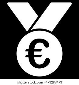 Euro Prize Medal icon. Vector style is flat iconic symbol, white color, black background.