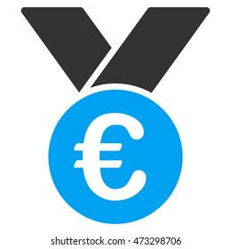 Euro Prize Medal icon. Vector style is bicolor flat iconic symbol, blue and gray colors, white background.
